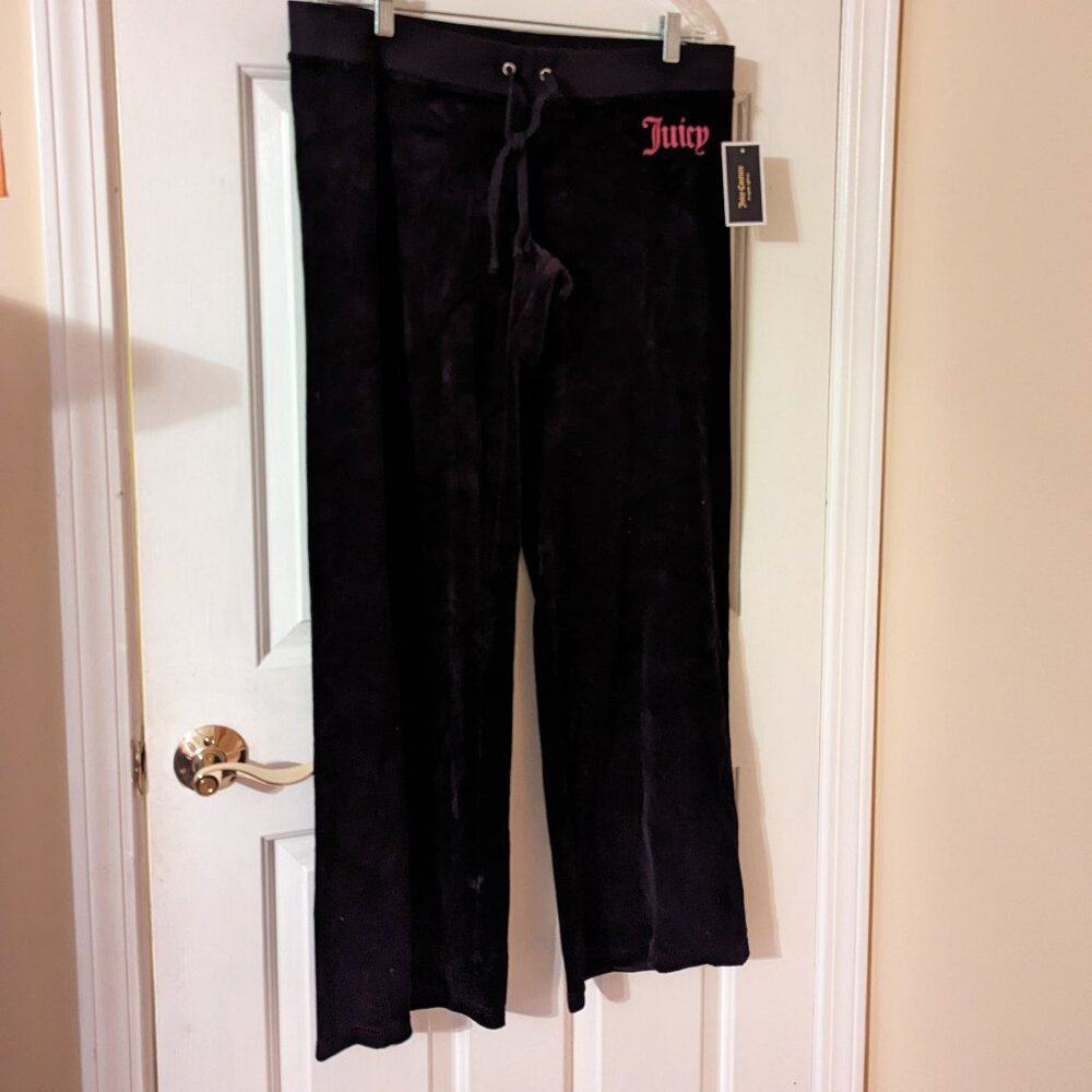 Juicy Velour Pants in Black with Pink Juicy Logo XL ~ Brand New with Tags